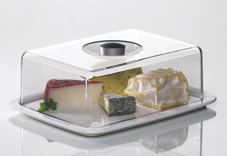 Plateau à fromages planche en porcelaine et cloche acrylique - La